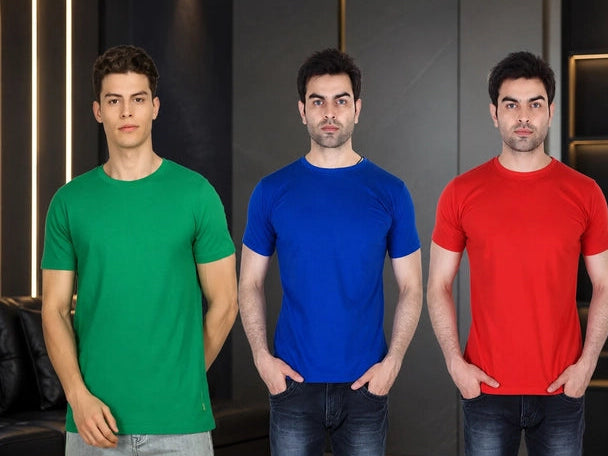 Men's Solid Round Neck Polycotto Multicolor T-Shirt (Pack of 3)