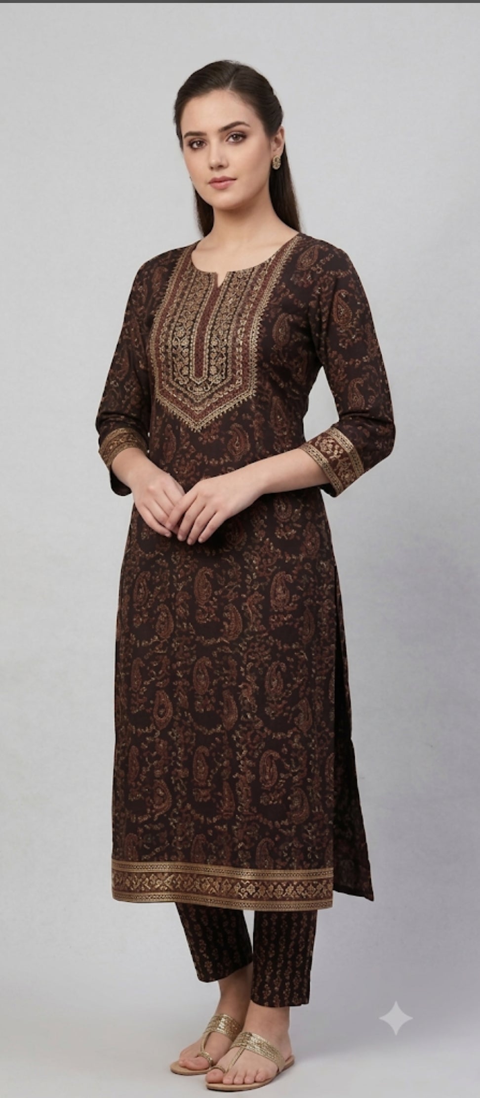 Cotton Blend Printed Kurti with Pant for Women (Multicolor, S)