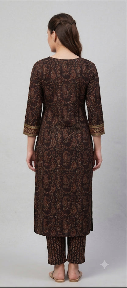 Cotton Blend Printed Kurti with Pant for Women (Multicolor, S)